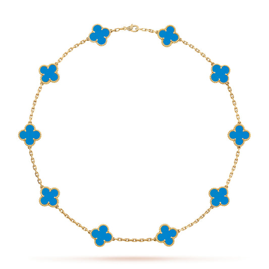 LUXURIOUS CLOVER NECKLACE 10 MOTIFS - BLUE